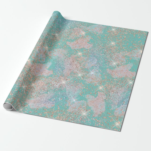 Aquamariner Jeden Anlaß Spritzer Glitzer Textur au Geschenkpapier (Ungerollt)