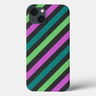 Aquamariner, kalkgrüner, Hot-Pink-Glitzer Striped iPhone 13 Hülle