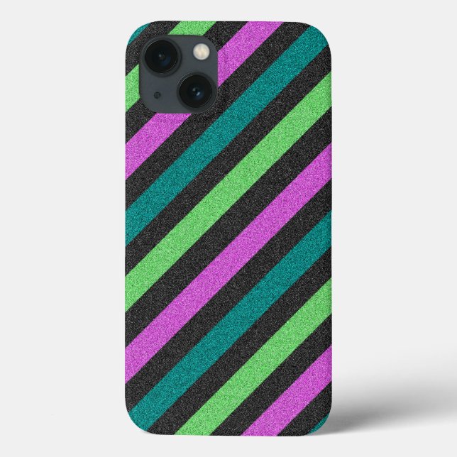 Aquamariner, kalkgrüner, Hot-Pink-Glitzer Striped  Case-Mate iPhone Hülle (Rückseite)