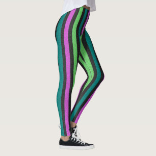 Aquamariner, kalkgrüner, Hot-Pink-Glitzer Striped  Leggings