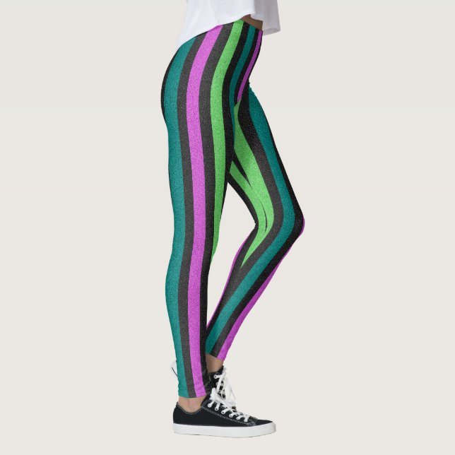 Aquamariner, kalkgrüner, Hot-Pink-Glitzer Striped  Leggings (Rechts)