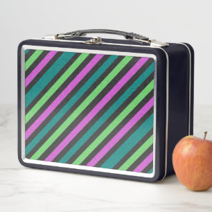 Aquamariner, kalkgrüner, Hot-Pink-Glitzer Striped Metall Brotdose