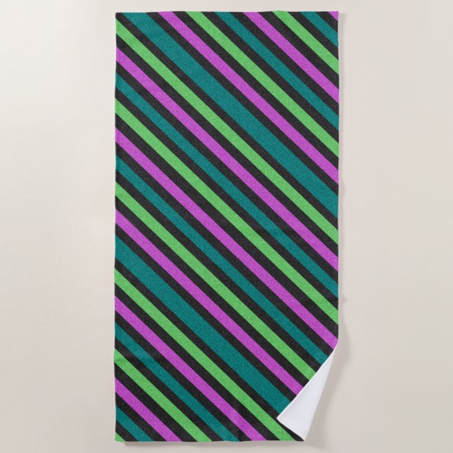 Aquamariner, kalkgrüner, Hot-Pink-Glitzer Striped  Strandtuch (Vorderseite)