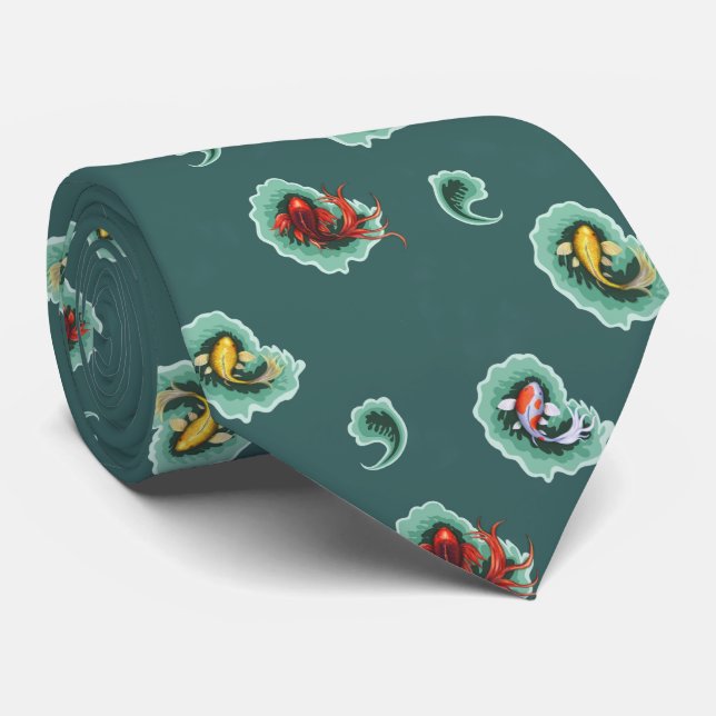 Aquamariner Koi Paisley Entwurf Krawatte (Gerollt)