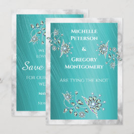 Aquamariner Kristall Jewel Marble Border Save The Date