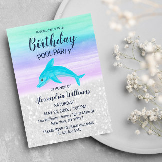 Aquamariner Lavendel Weißer Glitzer Dolphin Pool G Einladungspostkarte