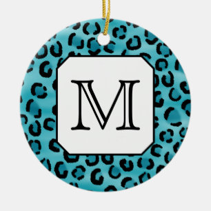 Aquamariner Leopard-Druck, kundenspezifisches Keramik Ornament