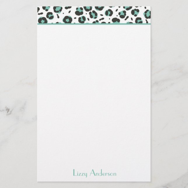 Aquamariner Leopard-Druck-personalisiertes Briefpapier (Vorderseite)