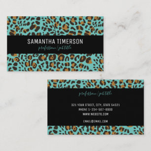 Aquamariner Leopard-Tierdruck Moderne Beruflich Visitenkarte