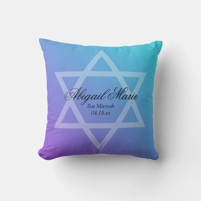 Aquamariner lila Davidsstern Schläger Mitzvah Kissen (Vorderseite)