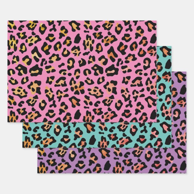 Aquamariner Lila Leopardendruck Geschenkpapier Set (Set)