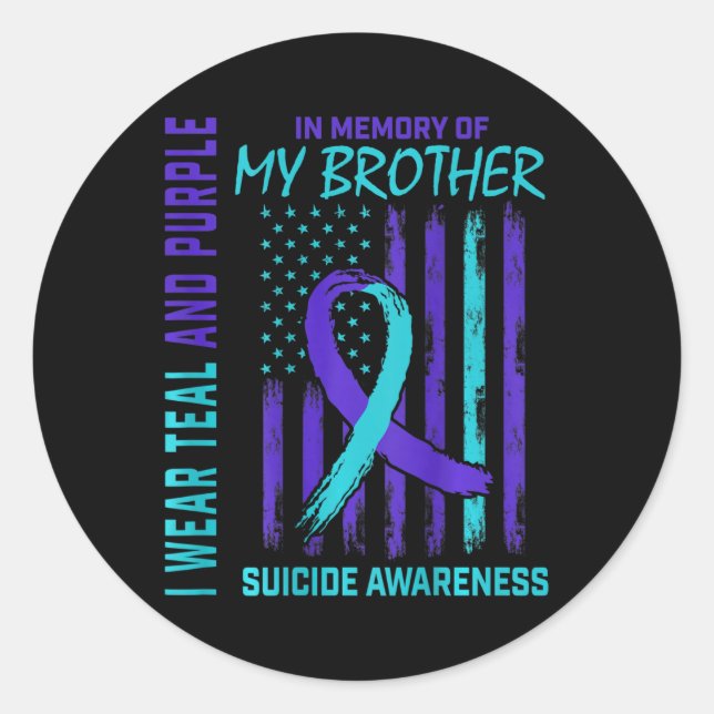Aquamariner Lila Ribbon Suicide Awareness Flag Bru Runder Aufkleber (Vorderseite)