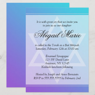 Aquamariner Lila Star von David Bat Mitzvah Einladung