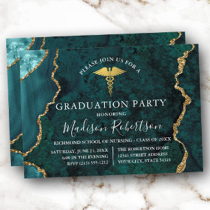 Aquamariner Marmor Gold Medical Grad Party Einladung