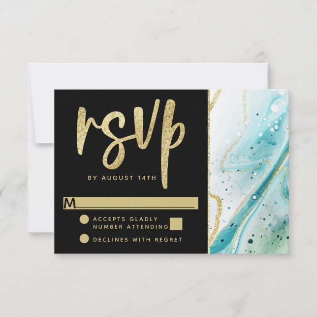 Aquamariner Marmor mit Goldfolie-Hochzeit RSVP Karte (Vorderseite)