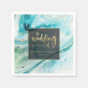 Aquamariner Marmor mit Goldfolie-Hochzeit Serviette