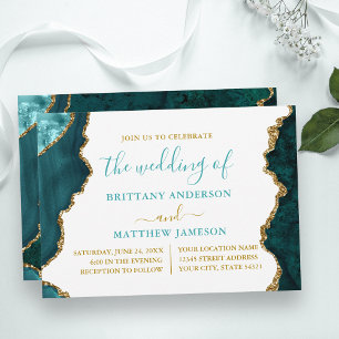 Aquamariner Marmor und Goldhochzeit Einladung