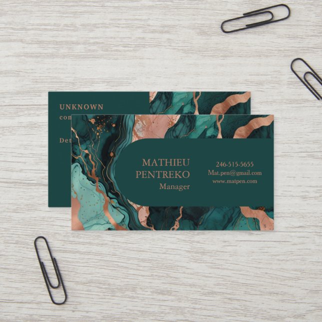Aquamariner Marmor und Rose Gold formell poliert Visitenkarte (Vorderseite/Rückseite Beispiel)