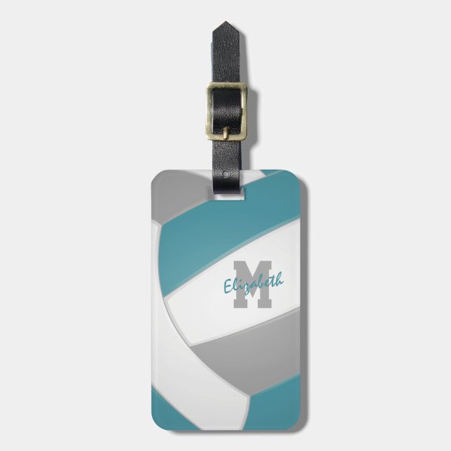 aquamariner mit Monogramm Volleyball Gepäckanhänger (Vorderseite vertikal)