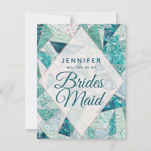 Aquamariner Mosaikmarmor wird meine Bridesmaid sei Einladung (Vorderseite)
