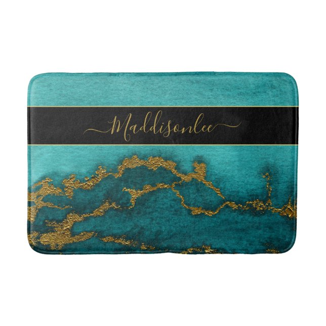 Aquamariner Name des Monogrammes für den Goldmarmo Badematte (Vorderseite)