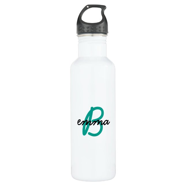Aquamariner Name | Modern Cyan Trendy Initial Gree Edelstahlflasche (Vorderseite)