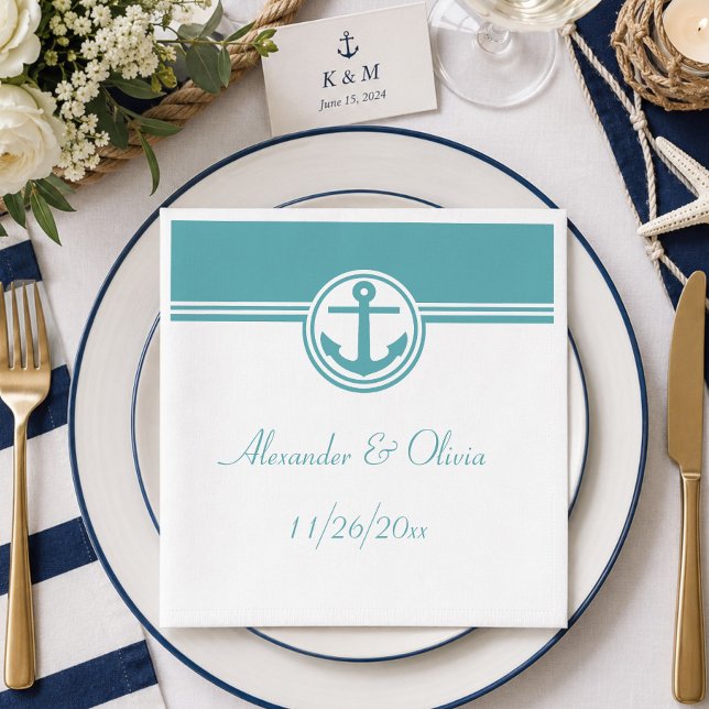 Aquamariner Nautikanker Serviette (Teal Nautical Anchor Paper Napkins)