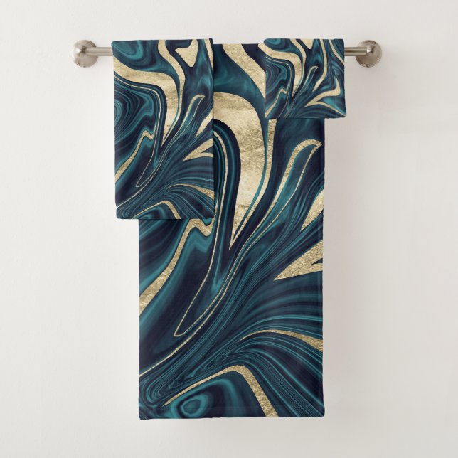 Aquamariner Navy-Blue-Gold-Marmor #1 Badhandtuch Set (Insitu)