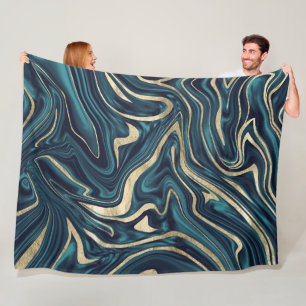 Aquamariner Navy-Blue-Gold-Marmor #1 Fleecedecke