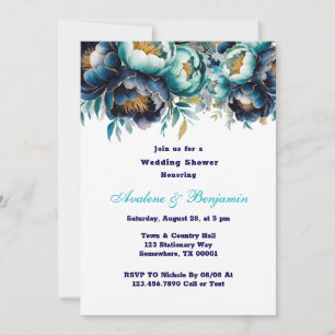 Aquamariner Navy Blue Watercolor Peak Polterabend Einladung