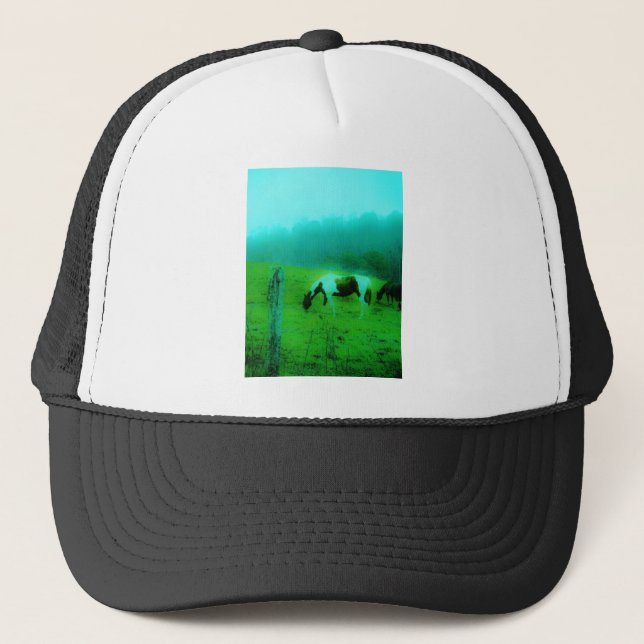 Aquamariner Nebel Reto gefärbte Pony Horse Truckerkappe (Vorderseite)