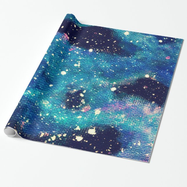 Aquamariner Nebel und Sterne Geschenkpapier (Ungerollt)