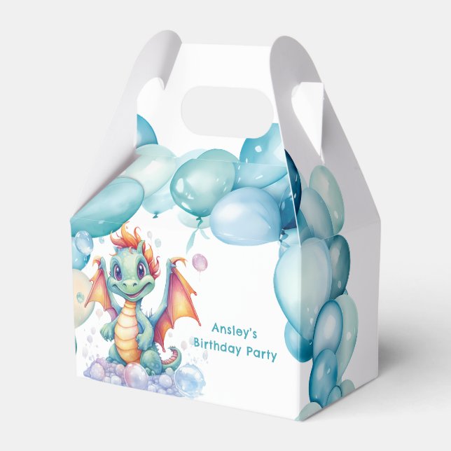 Aquamariner Niedlicher Drache mit Balloons Geburts Geschenkschachtel (Vorderseite)