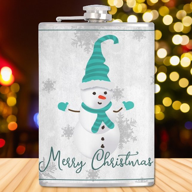 Aquamariner Niedlicher Snowman Holiday Flask Flachmann (Teal Cute Snowman Holiday Flask)