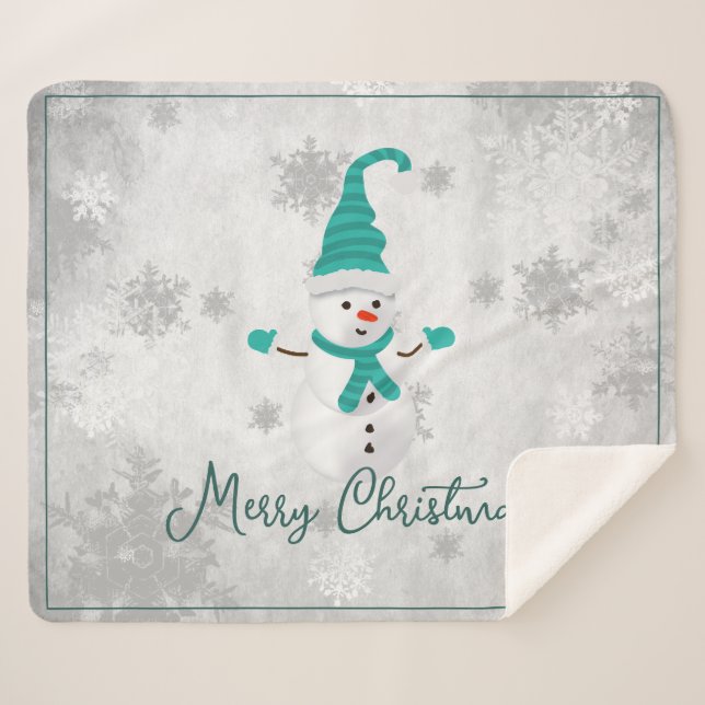 Aquamariner Niedlicher Snowman Holiday Sherpa Blan Sherpadecke (Vorderseite (Horizontal))