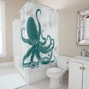 Aquamariner Oktopus im antiken Hintergrund Duschvorhang