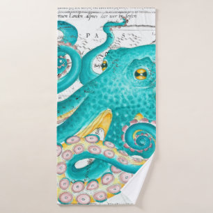 Aquamariner Oktopus Wasserfarbe Badhandtuch Set