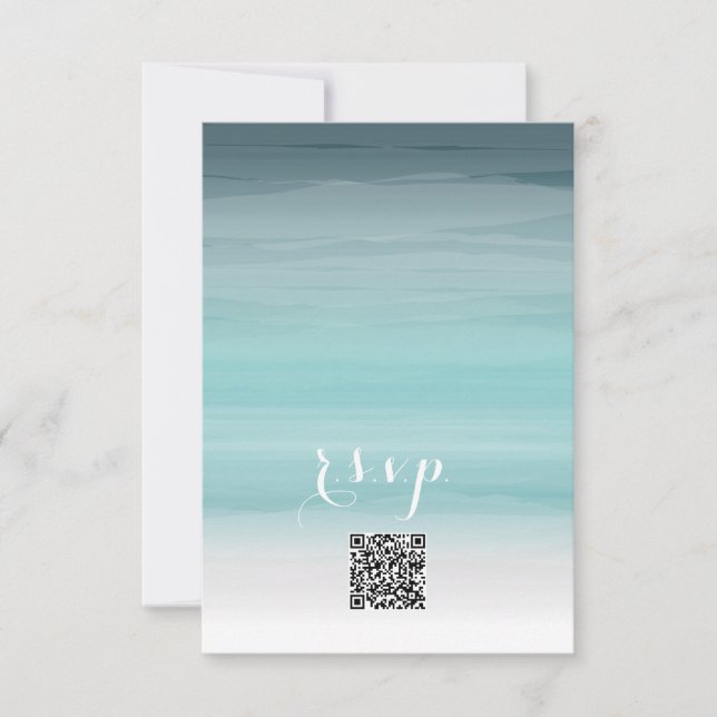 Aquamariner Ombré Wedding QR Code RSVP Karte (Vorderseite)