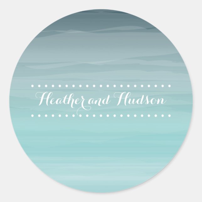 Aquamariner Ombré-Wedding-Sticker Runder Aufkleber (Vorderseite)