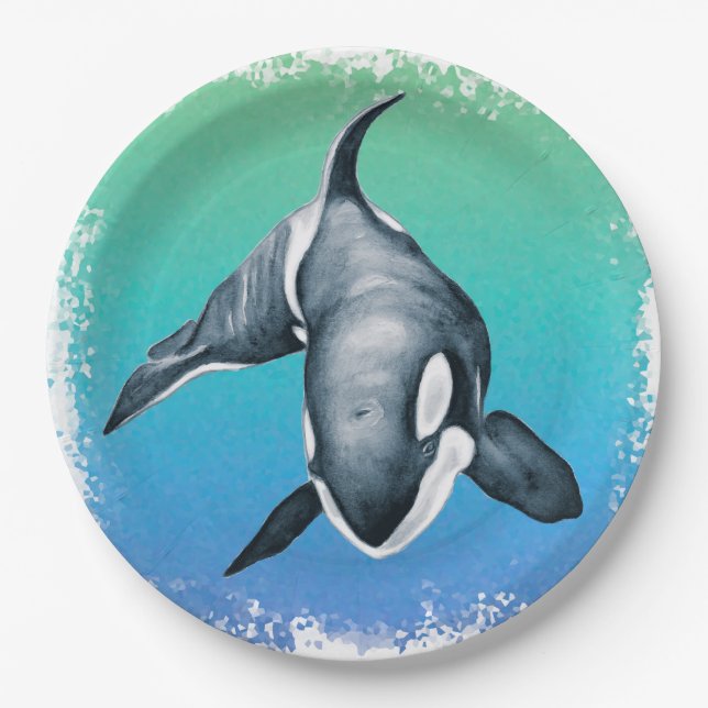 Aquamariner Orca-Wal Pappteller (Vorderseite)