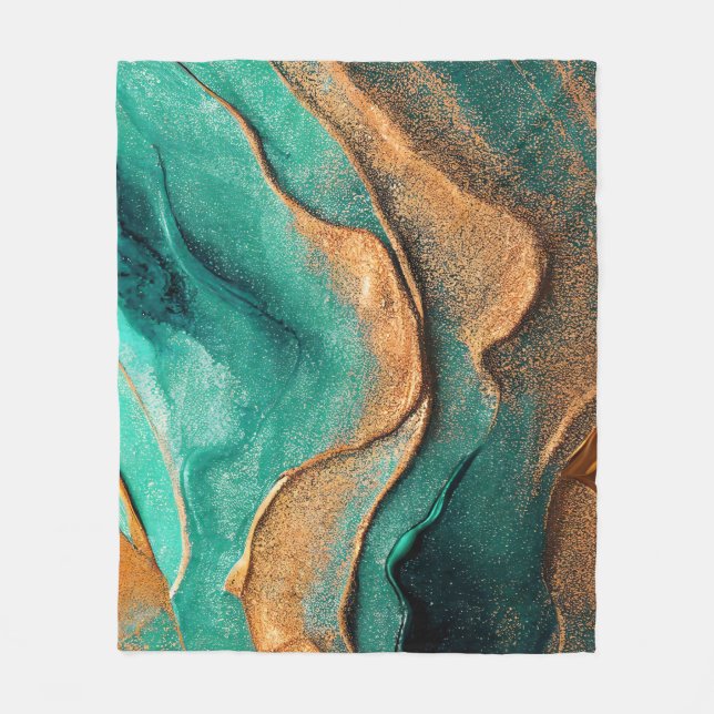 Aquamariner Ozean und Bronze Abstrakt Art Fleecedecke (Vorderseite)