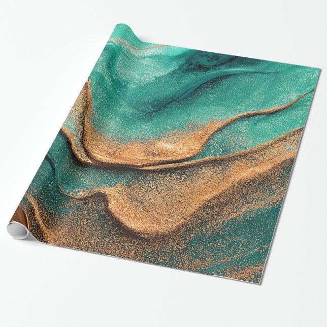 Aquamariner Ozean und Bronze Abstrakt Art Geschenkpapier (Ungerollt)