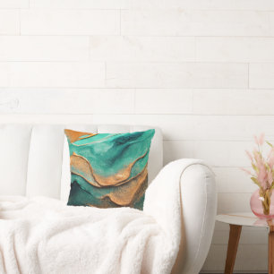 Aquamariner Ozean und Bronze Abstrakt Art Kissen
