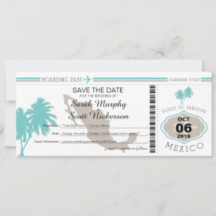 Aquamariner Palm Tree Save the Date Boarding Pass