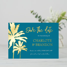Aquamariner Palm Trees Beach Hochzeit Save the Dat Folieneinladung