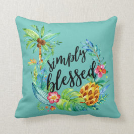 Aquamariner Palmenbaum mit tropischen Blumen Kissen