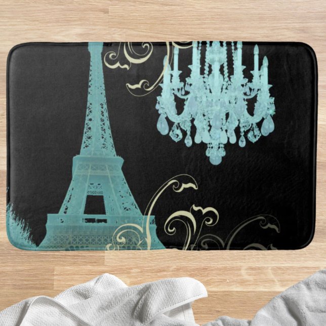 aquamariner Paris-Eiffelturm in mädchenhafter Retr Badematte (girly chic retro fashion teal paris eiffel tower bath mat)