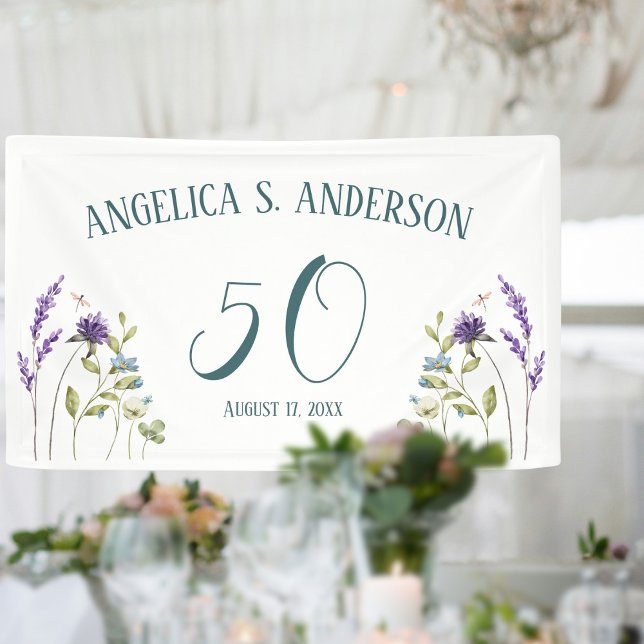 Aquamariner, Personalisierter Text Banner (Wildflower Birthday Banner -
focus point banner)