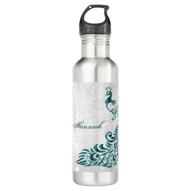 Aquamariner Pfau Personalisiert Edelstahlflasche (Vorderseite)