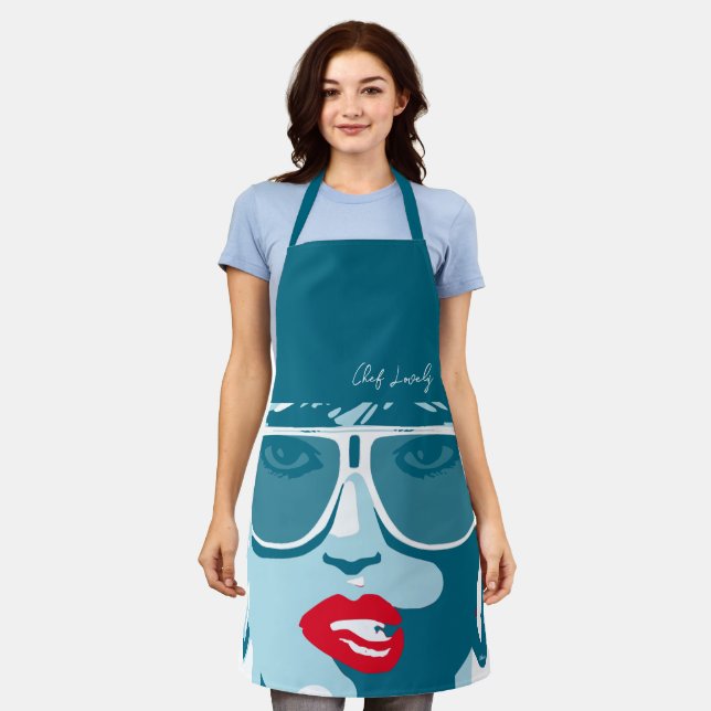 Aquamariner Pop Kunst Hübsche Sonnenbrille Rote Li Schürze (Getragen)